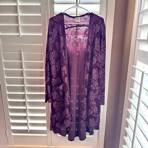 Knox Rose Floral Plum Jacquard Open-Front Cardigan XXL Duster Long Line